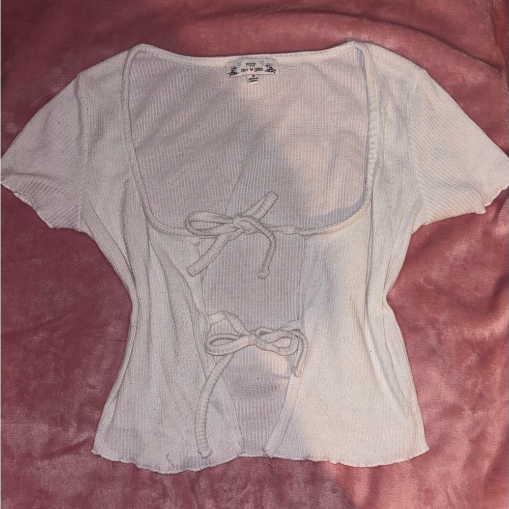 Poof! Cream Crop Top with Bow Accents